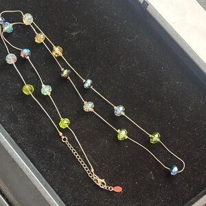 Stunning Ali Kahn 40” Gold and Green faceted Crystal Necklace